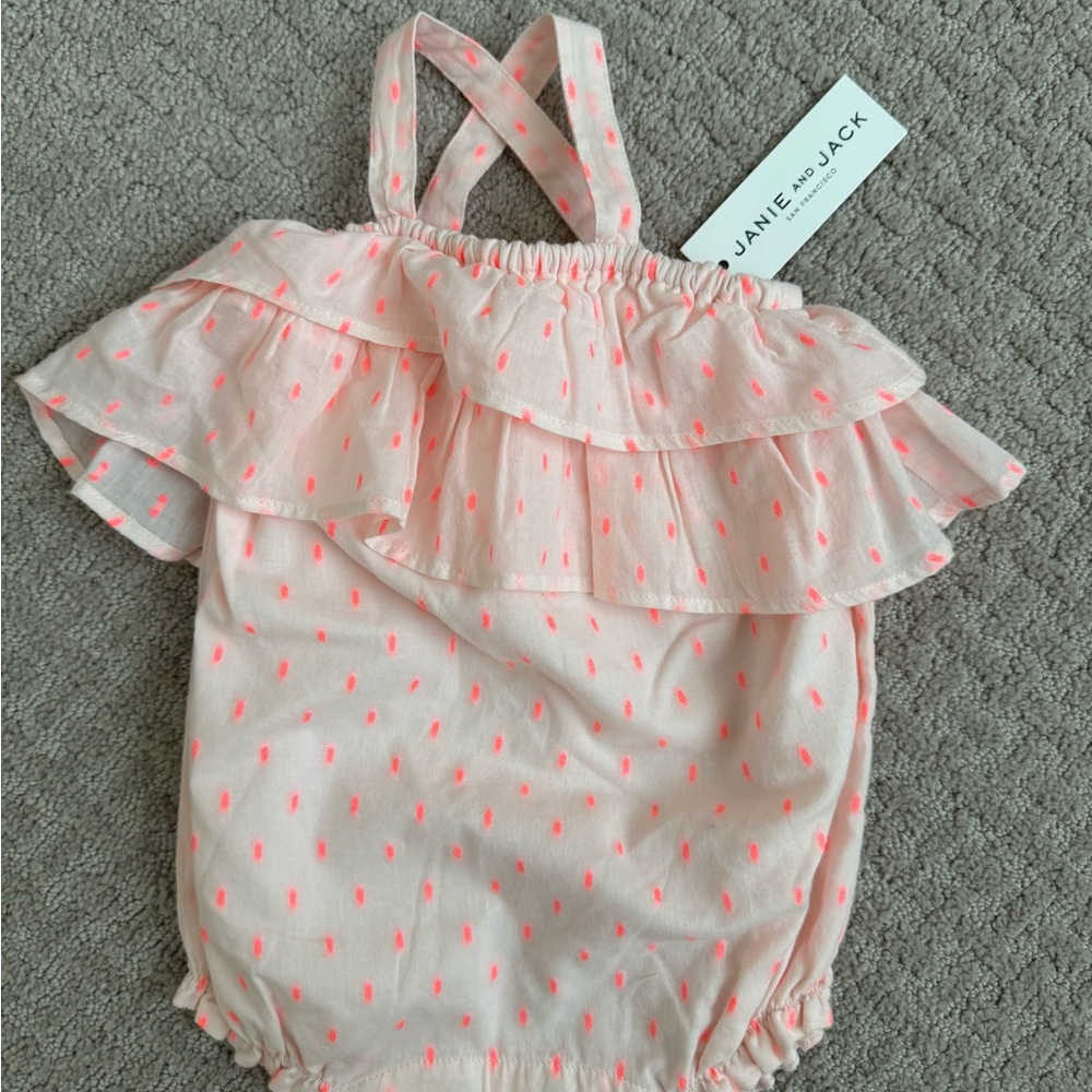 Janie and Jack Pink Ruffle Bubble Romper NWT